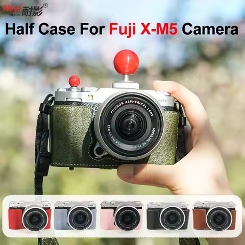 Camera Case for Fujifilm X-M5 Camera Half Case Base Cover Protector Strap Storage Bag Retro Leather 