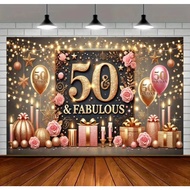 5x3ft Happy 50th Birthday Decoration Backdrop Banner Black Gold Fabric Birthday Sign Poster Photogra