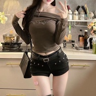 KEYINGNG Quần Jean Cạp Thấp Phong Cách Y2K Thời Trang Đêm với Khuy Kim Loại✨LazLOOK✨