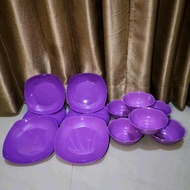 (12 pcs) NEW 6 pcs dinner plates + 6 pcs thick dragon plasticware dinner bowls + bonus 18 gram spoon