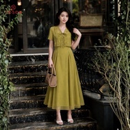TOSON Mixed Jacket silk flared dress with embroidered flowers 43180