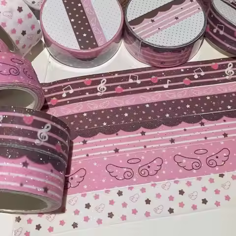 Korean Cute Strawberry Tape Y2K Stars Angel Wings Glitter Decorative Tape DIY Hand Account Journal C