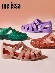 Melissa Summer Women's Baotou Roman Sandals Adult Girls Flat Heel Woven Hollow Retro Sandals Ladies Love Beach Jelly Shoes