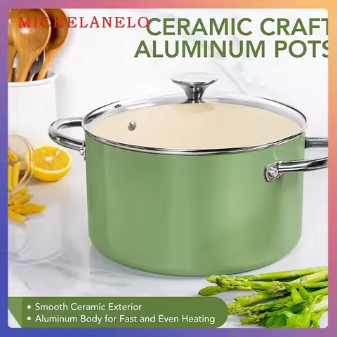 MICHELANGELO Stock Pot with Lid Nonstick Cooking Pot 6 Quart Soup Pot with Ceramic Coating Induction