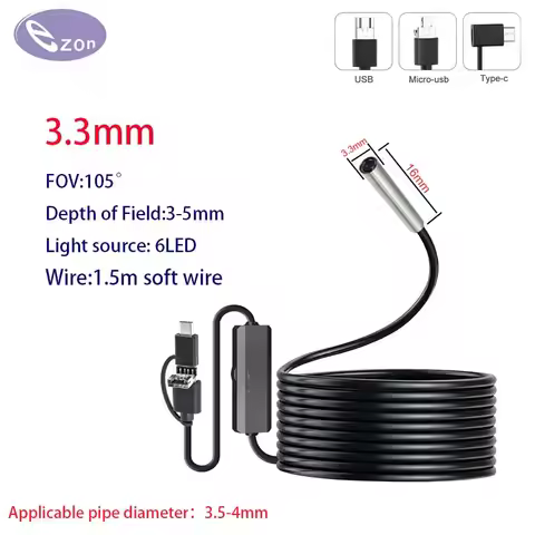 3 In 1 Automotive Boroskop Kamera 720p HD 3.3mm Weiche Draht Inspektion Endoskop Kamera Pipeline Aut