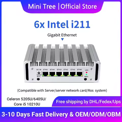 6x Intel i211 LAN Mini Firewall PC Celeron 5305U Core I3-7100U 10110U Linux Windows Low Power Indust