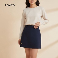Lovito Skirt Wanita Kasual Sulaman Polos Musim Panas/Musim Bunga L133AD476