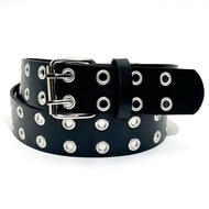 Hot Eye Rivet Belt Goth Style Double Pin Buckle Man/woman Fashion Casual Punk Style Pu Leather Waist