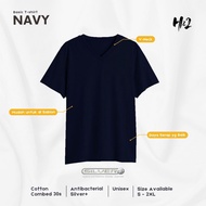HN2 Plain Antibacterial Navy Adult Short Sleeve V-Neck Premium Cotton Combed 30s SML-XL-XXL T-Shirt 