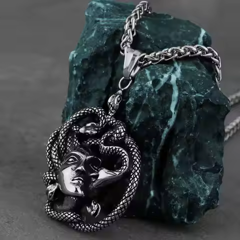 Gothic Medusa Snake Female Pendant Necklace Stainless Steel Men and Women Hip Hop Rock Locomotive Pa