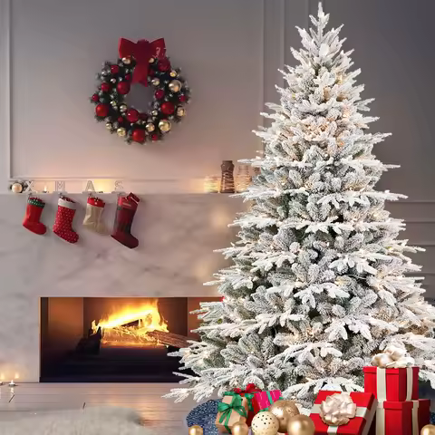 Artificial Christmas Tree 4FT 5FT 6.5FT 7.5FT 9FT Prelit Snow Flocked Premium Christmas Tree Realist