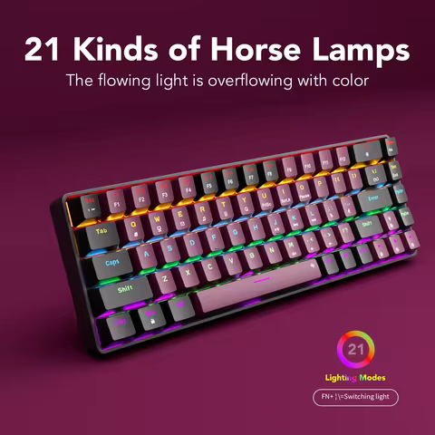 Compact Wired Gaming Mechanical Keyboard 68-Key Hot-Swappable 65% Layout LED Backlight OEM Keycaps S