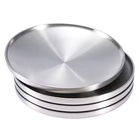 4Pcs/Set 304 Stainless Steel Round Plates, Double-Walled Insulated Dinner Plate, Plates for Snack, D