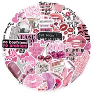 สติกเกอร์คำคม Mean Girl ชมพู 50 ชิ้น PVC ของขวัญการ์ตูนตกแต่ง สมุดภาพตัดแปะ โน้ตบุ๊ค กระเป๋าเดินทาง 