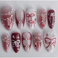 PRESS ON NAILS Red Alroy/ -@sakuranails.id Press On Nails Short Press On Nails Almond Shape Press On