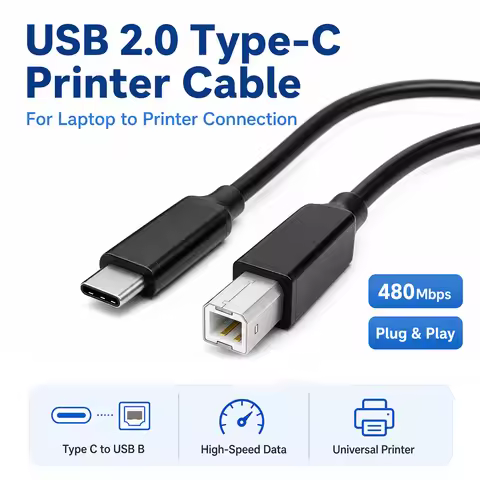Type C To USB-B Printer Cable USB 2.0 High-speed Plug and Play 1.5M 3M for Scanner Fax Machine Lapto