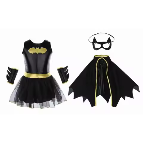 New 2025 Children Girls Bat man Batgirl Fancy Dress Tutu Superhero Cosplay Halloween Costume Outfits