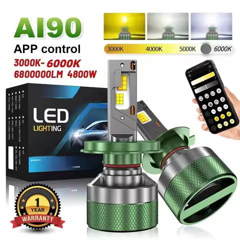 4800W AI Smart H7 LED Headlight H1 H4 H8 H9 H11 9005 HB3 HB4 9012 High Power Headlamp 3000K-6000K LE