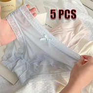 5PCS Seluar Dalam Lancar Sutera Ais, Untuk Wanita Renda Seksi, Bernafas dan Cepat Kering, Perasaan A