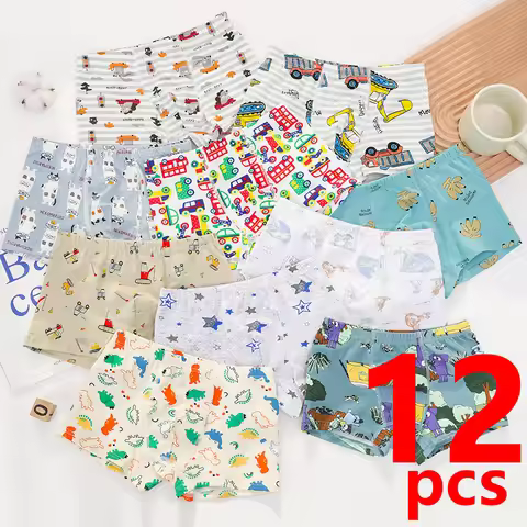 2/4/8/12 pcs Boys Boxer Briefs Kids Cotton Underwear Baby Boy Underpants All Over Cartoon Print Soft