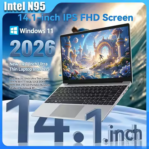 2026 New 14.1 Inch Ultra Thin Laptop Intel N95 Win11 16GB/32GB DDR4 RAM 2TB SSD Portable Business St