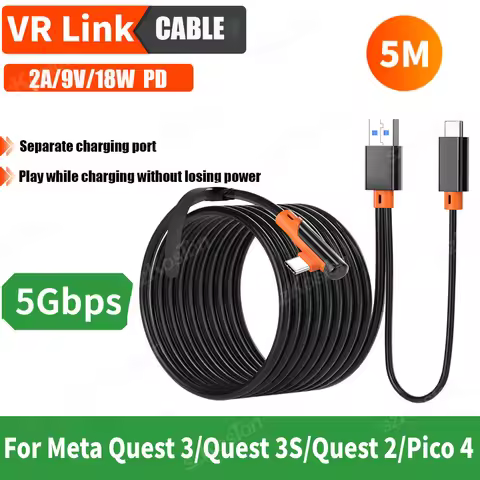 5Gbps Data Transfer USB3.0 Gen2 to Type-C for Meta Quest 3S Link Cable VR Headset Fast Charging for 