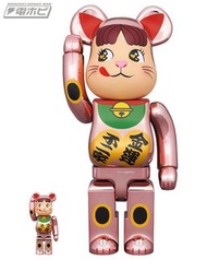 全新未開封 招財貓牛奶妹 桃金電鍍 milky pink BEARBRICK BE@RBRICK 招き猫 ペコちゃん 金運 ダブル小判 桃金メッキ 100％ ＆ 400％