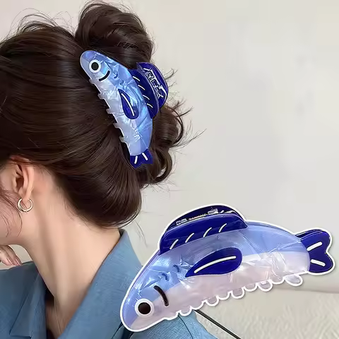 Sardine Fish Hair Claw Clip Imitation Acetate Shark Clip Ocean Animal Geometric Hair Clamps Grab Cut
