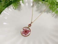 真花押花項鍊  紅蕾絲花鋯石項鍊頸鍊 18KGP項鍊 生日禮物