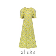 AW25 Shaka Printed Puff-Sleeve Dress ชุดเดรสยาว ทรงเอไลน์ แขนตุ๊กตา DS-8250703 (YELLOW) / 3000 (GREY