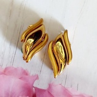 vintage jewelry MONET古典金色火紋 夾式耳環