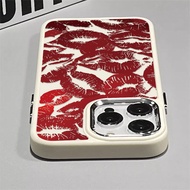 Full Screen Red Lip Print Pattern Phone Casing Compatible for IPhone 15 13 14 12 11 X XR Xs Max 14pro Se2020 7/8 Plus Silicone Shockproof Square Border Frame Case