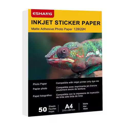 A4 128 GSM 50 Sheets Adhesive Printable Matte Sticker Photo Paper 8.3x11.7 Full Sheet Inkjet Self Ad