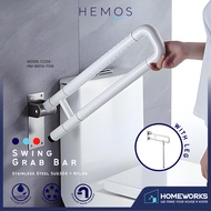 HEMOS BATHROOM STAINLESS STEEL WHITE NYLON SAFETY HANDRAIL SWING GRAB BAR PEMEGANG TANDAS HM-88016