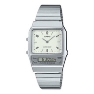 [Powermatic] Casio Vintage Analog Digital Dual Time Stainless Steel Bracelet White Dial Quartz AQ-80