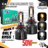 2PCS Z8 H3 3Colour Light 50W 5800LM Headlight Foglamp Bulb Tri-Colour LED Mentol Lampu Besar Kereta