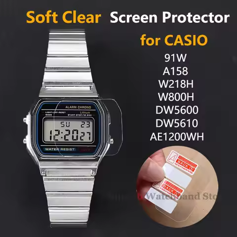 2pcs Screen Protector TPU Soft Clear Film Not Glass Waterproof Fill Protectors for Casio A158W F-91W