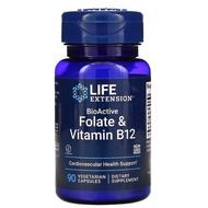 Life Extension, BioActive, Folate & Vitamin B12, 90 Vegetarian Capsules, Best by:12/25