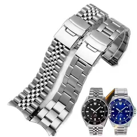 Curved End Stainless Steel Strap for Casio MDV-106/MDV-107/MDV-106D/MTP-VD01 | 22mm Black Metal Watc