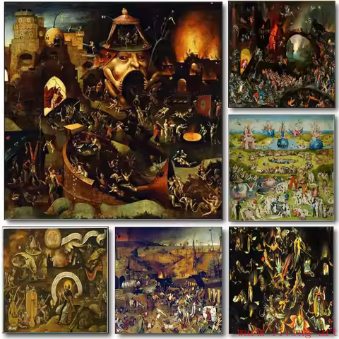 Bosch Hieronymus The Garden of Earthly Delight Poster, Classical Famous Painting Prints Wall Art Can