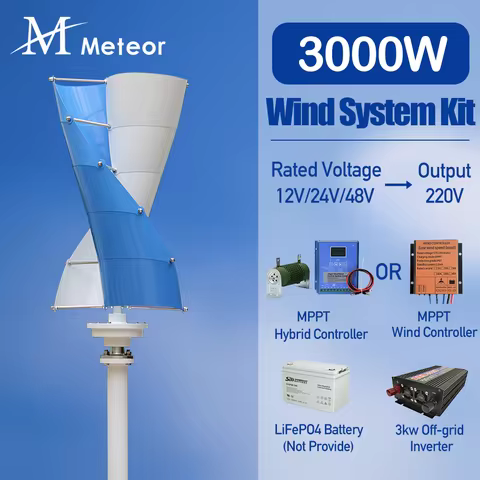 2KW 3KW Wind Generator Vertical Axis Wind Turbine 12V 24V 48V Complete System Kit Low Start Wind Spe
