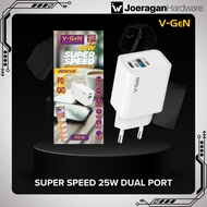 V-GEN VTC2-39 Dual Port Charger (USB-A + Type-C) 25W Fast Charging Adapter Charger Adapter