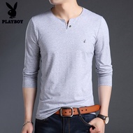 Baju t-shirt lengan panjang kapas playboy lelaki musim luruh pakaian lelaki pertengahan umur dan mud