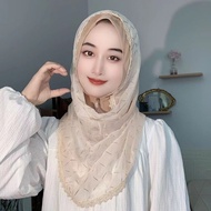 (TUDUNG) Fashion Gauze Lace Turban Thin Style Pullover Double Muslim Turban