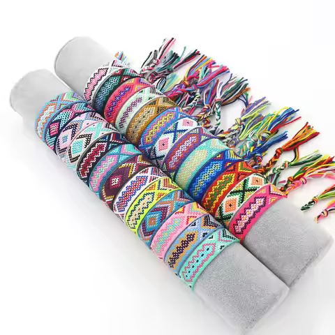 Bohemian National Style Handmade Woven Embroidery Bracelet For Women Lucky Rainbow Nepal Bracelet Ha