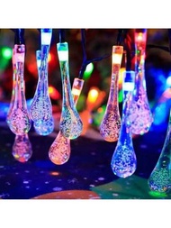 1入太陽能led流星水滴燈節日串燈防水仙女花園裝飾聖誕戶外街道掛飾裝飾