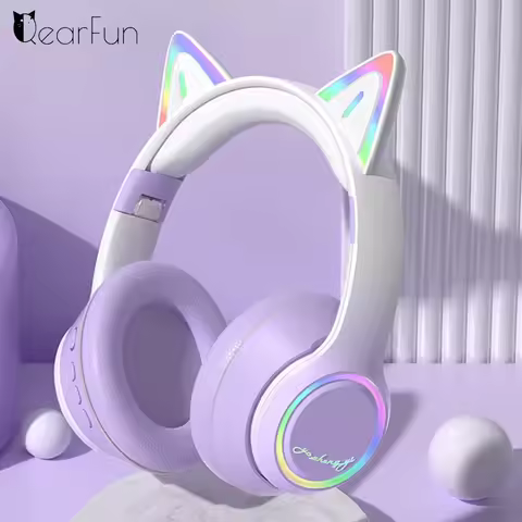 RGB Cat Ear Bluetooth Headphones For Girls Gradient Wireless Headphones With Microphone Stereo Music