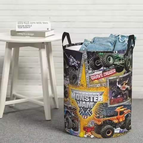 Laundry Collector Classic Monster Jam Pattern Foldable Laundry Basket Home Organizer Children Washin