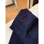 Quần bò jean nữ thêu tim dáng dài 97cm ống suông_ Size SML