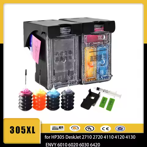 For HP 305 XL 305XL Refillable Ink Cartridge for HP305 DeskJet 2710 2720 4110 4120 4130 ENVY 6010 60